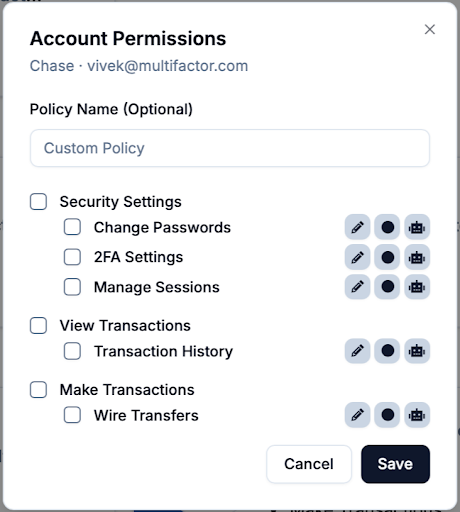 Setting the account permissions for an agent
