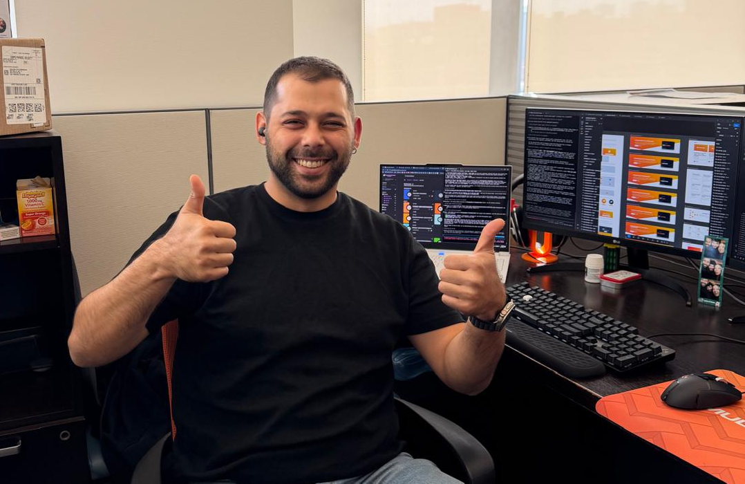 James at his desk